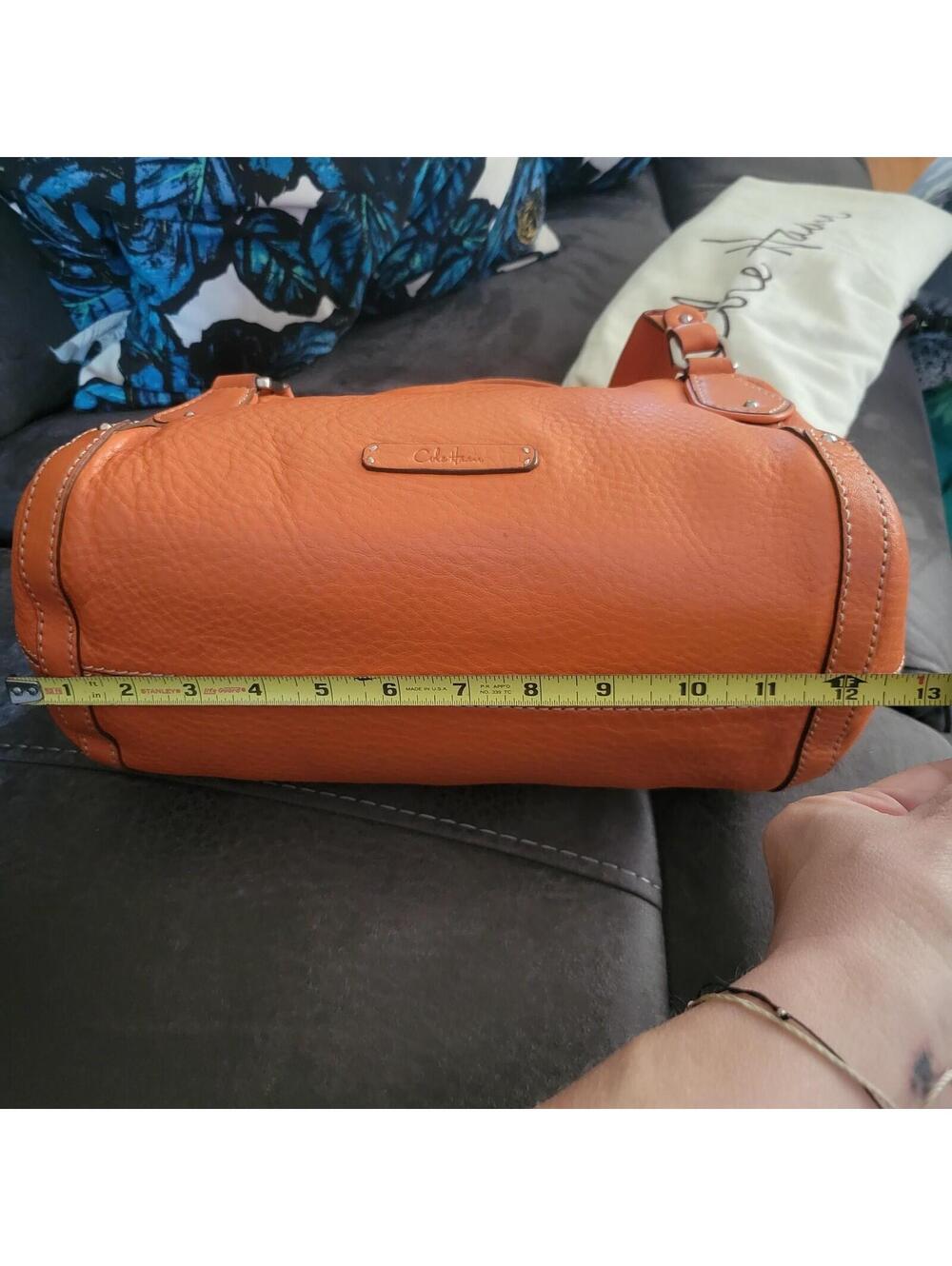 Cole Haan Village Leather Shoulder Bag Purse Orange with dust cover Pebble Soft - Picture 5 of 15